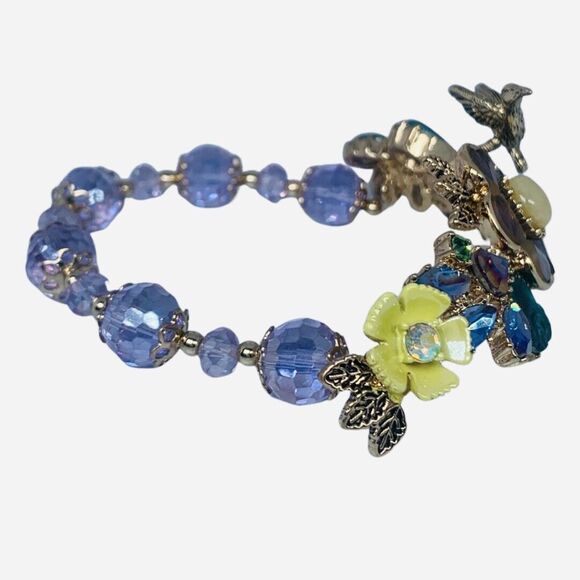 Betsey Johnson Hummingbird Flower Bracelet 7" Icy Crystal Spring Ahead VTG - Picture 5 of 10